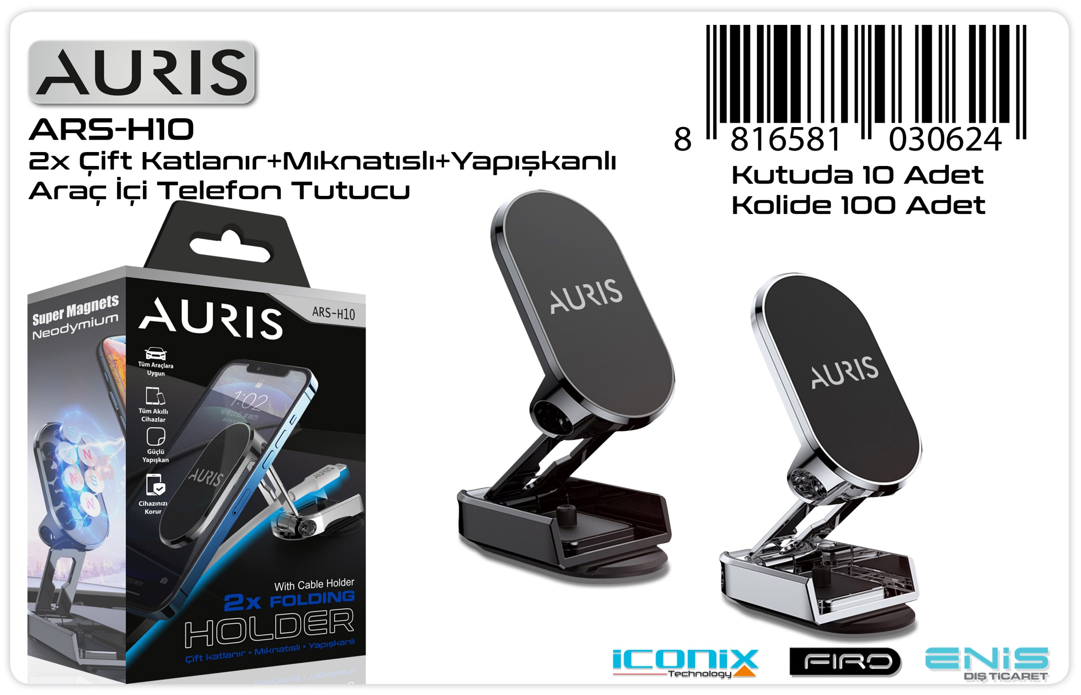 Auris H10 Manyetik Kablo Tutuculu Araç İçi Telefon Tutucu